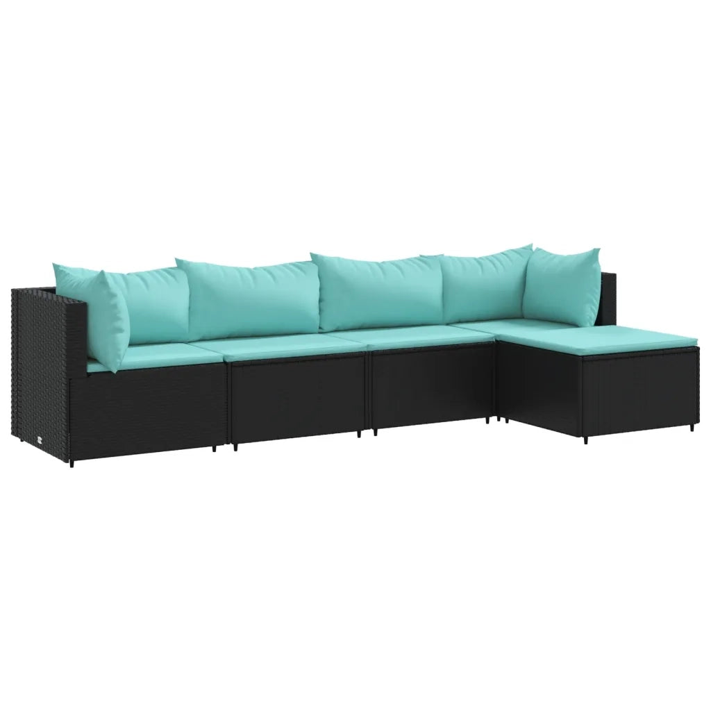 Set Divani da Giardino 5 pz con Cuscini Nero in Polyrattan 3308060