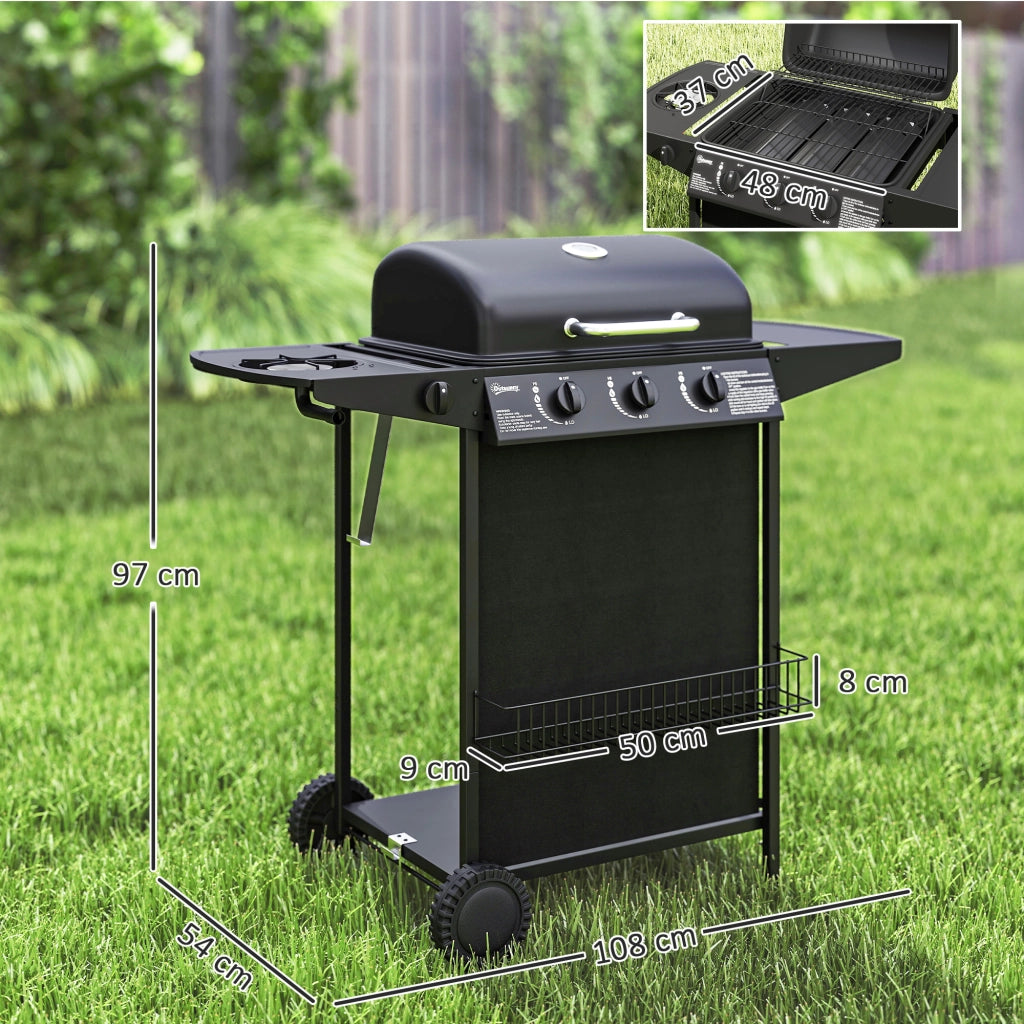 Barbecue a Gas 4 Bruciatori con Coperchio e Termometro ¨C zephmum ¨C Nero 108x54x97 cm