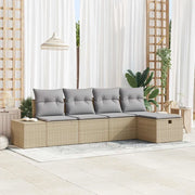 Set Divano da Giardino con cuscino 5 pcs Beige polyrattan