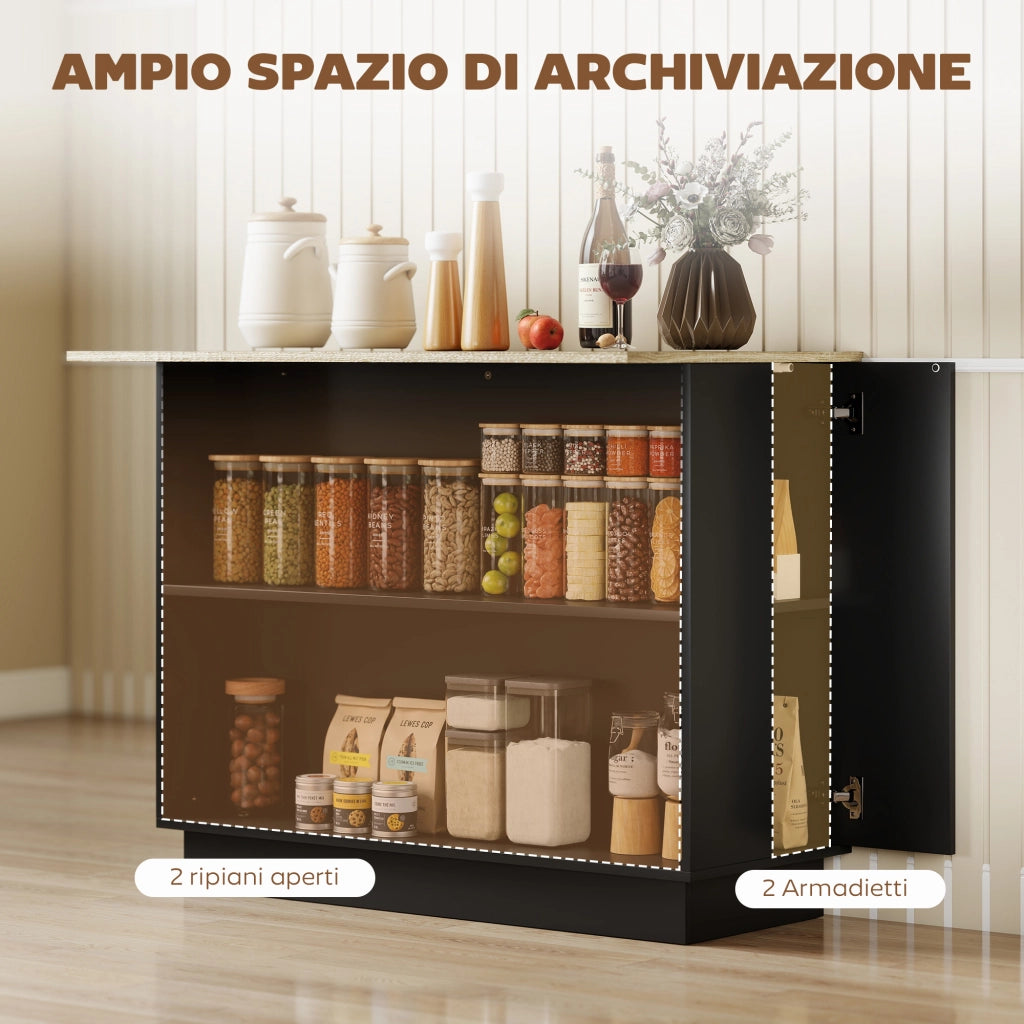 Carrello da Cucina con 2 Ripiani e 2 Ante ¨C Xylo ¨C Rovere e Nero, 105x60x82 cm