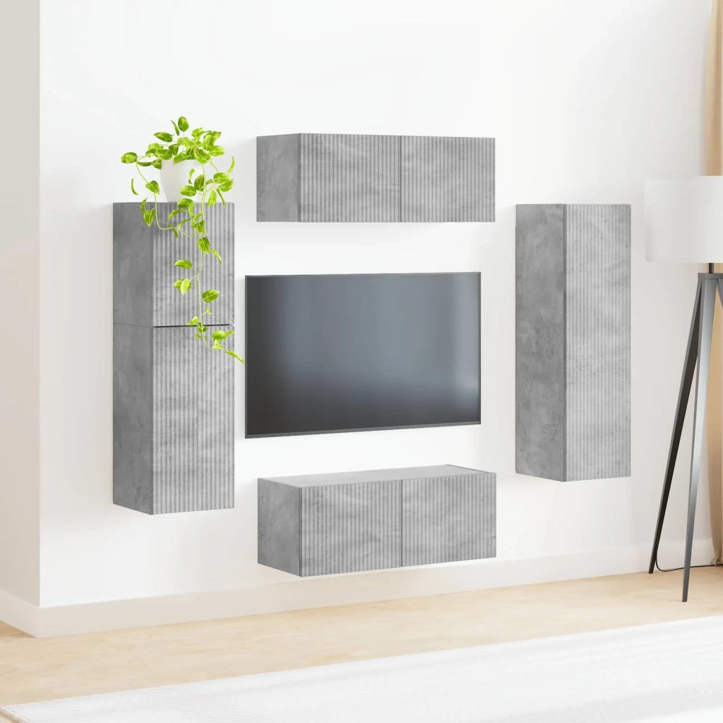 Set mobile TV 4 pz-Credenza per TV Grigio cemento Legno multistrato 641590