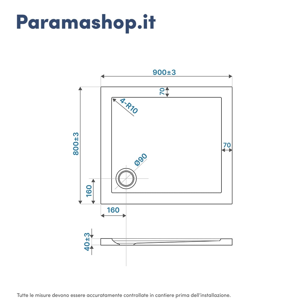 Piatto doccia 80x90 effetto pietra bianco in acrilico altezza slim | Petra