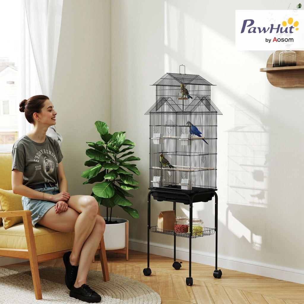 Gabbia per Uccelli con Ruote ¨C Minimal ¨C 50,5x41x163 cm Nero