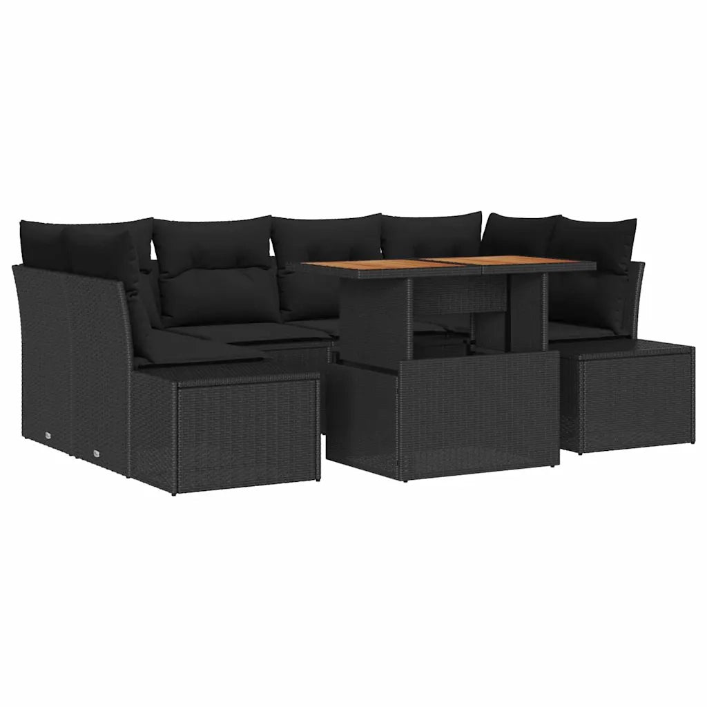Set da Pranzo per Giardino con cuscino 7 pcs Nero e Marrone