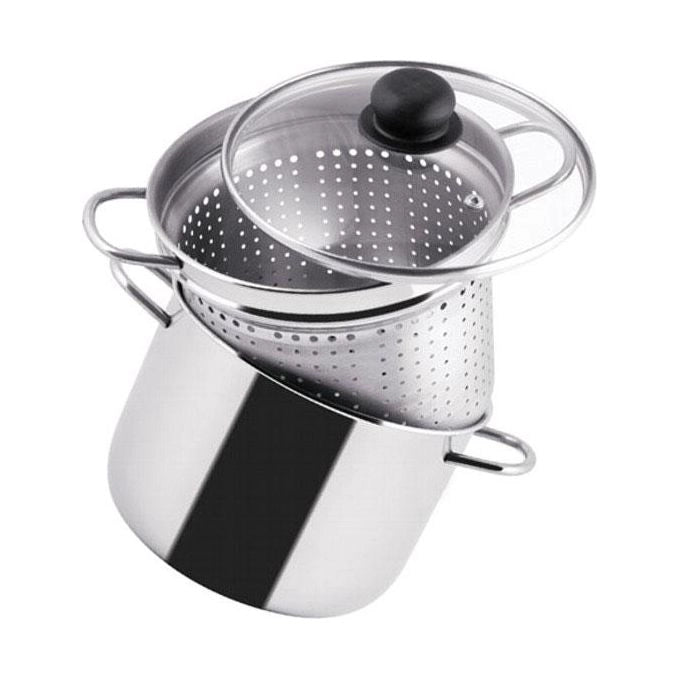 Sacim 173959 Pastissima Pentola Pastaiola in Acciaio Inox con Coperchio in Vetro e Cestello Cuocipasta Adatta per Induzione Capacita' 4 Lt colore Nero