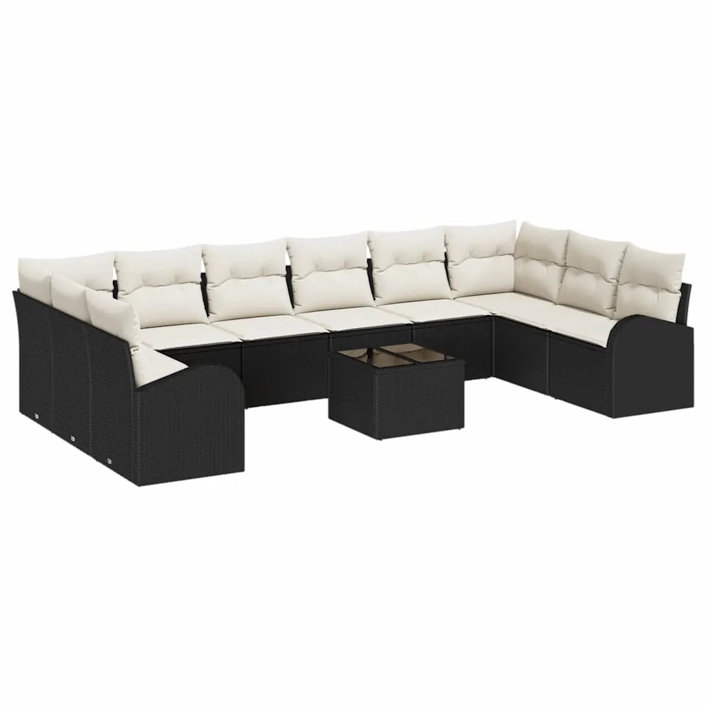 Set di divani con cuscino 11 pcs Nero Polyrattan