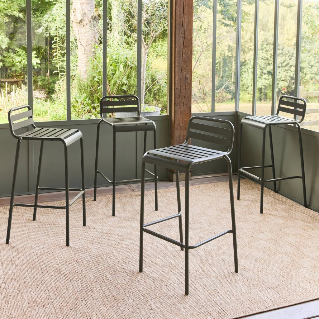set 4 sedie alte bistrot in acciaio, verde kaki