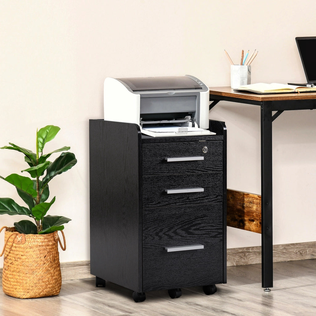 Cassettiera portadocumenti in legno con ruote ¨C Xylo ¨C 3 cassetti, nero, 39x40x65 cm