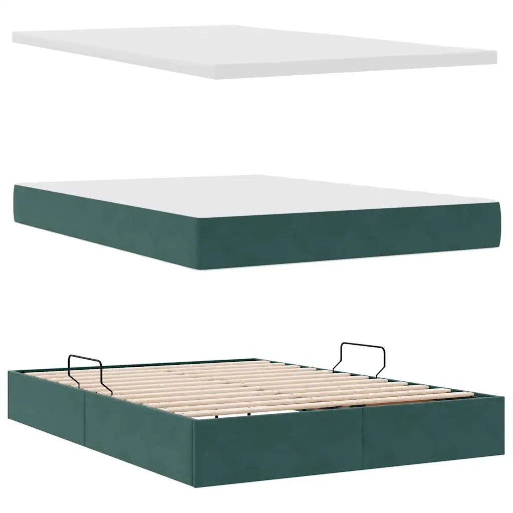 Letto con contenitore e materasso Verde Scuro 140 x 200 cm 3372036