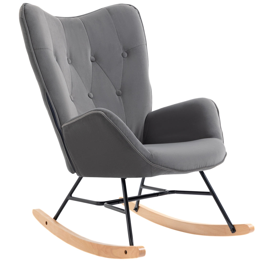 Poltrona a Dondolo in Velluto ¨C Minimal ¨C Grigio Scuro