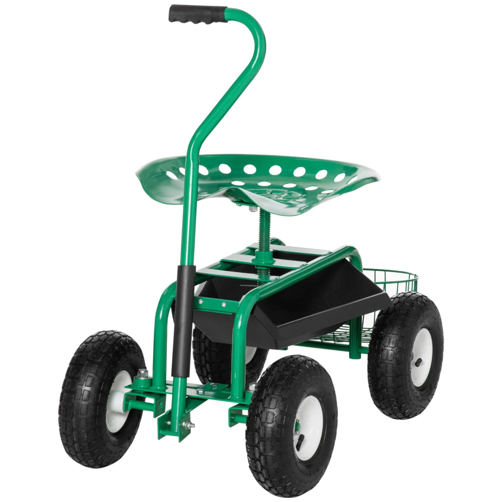 Sgabello da Giardino con Ruote Girevole Regolabile Vassoio Portaoggetti ¨C Xylo ¨C Verde