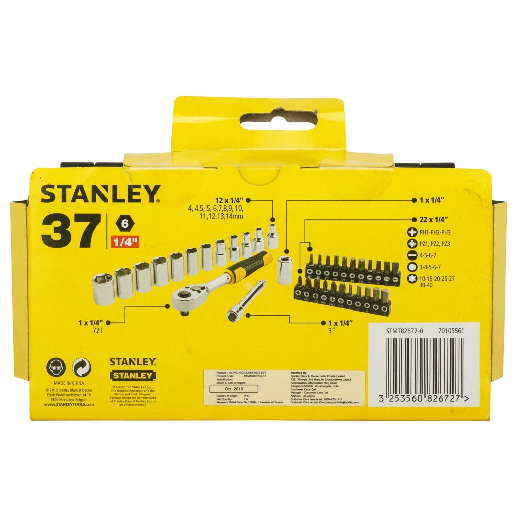 Stanley STMT82672-0 Set Compatto Chiavi a Bussola 37 Pezzi Attacco 1/4" Professionale