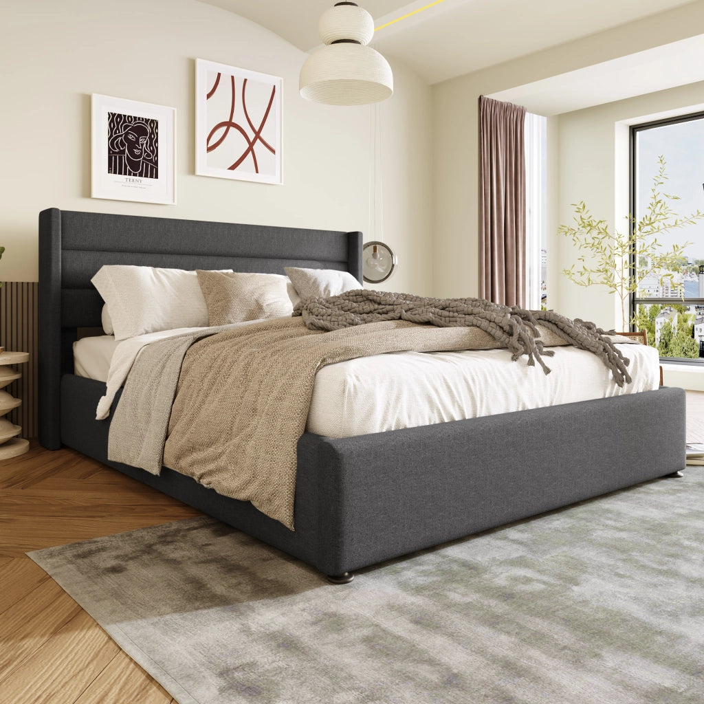 LETTO Contenitore 160x200 cm in lino grigio