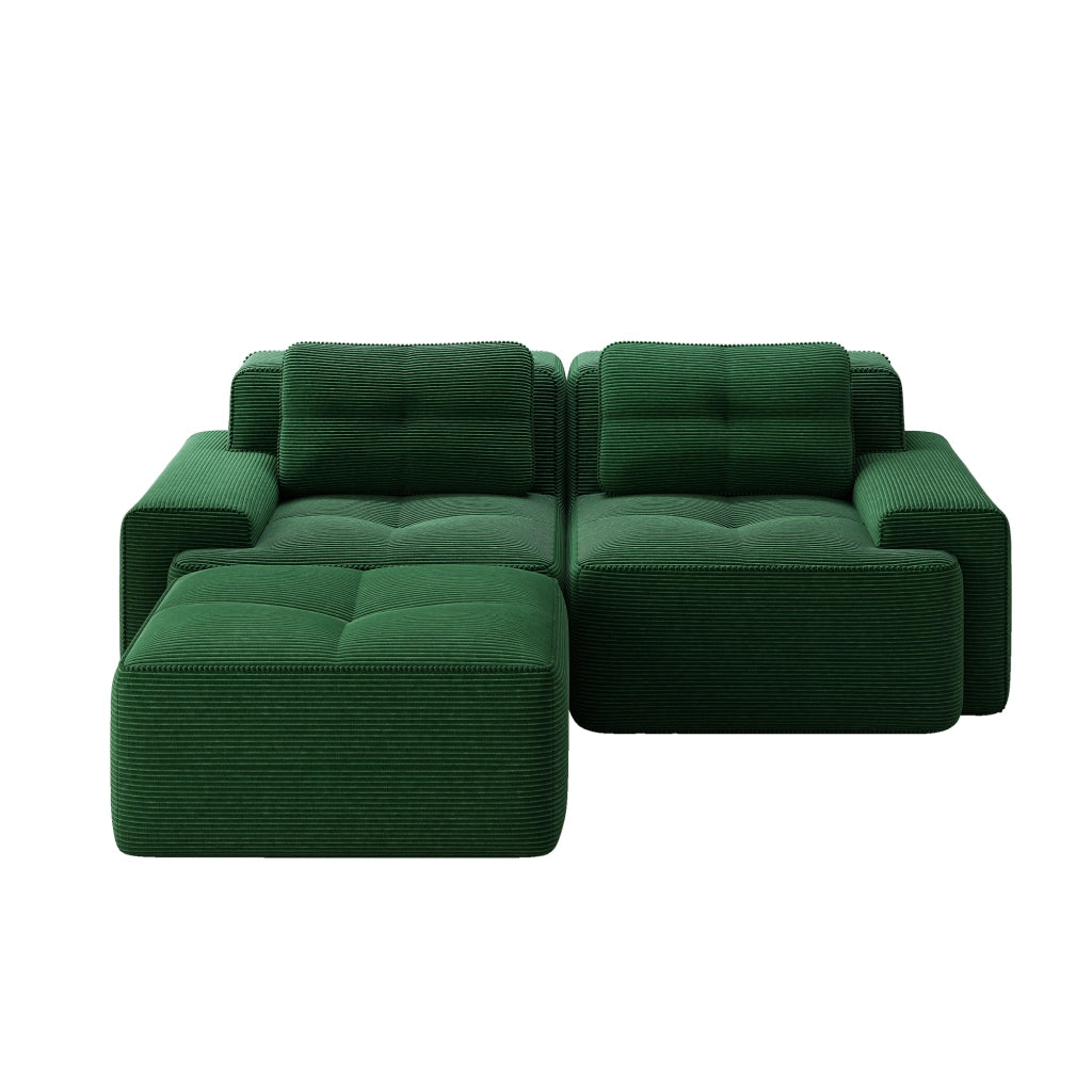Divano modulare senza ossa - Zephmum- L-forma verde velluto cordoncino