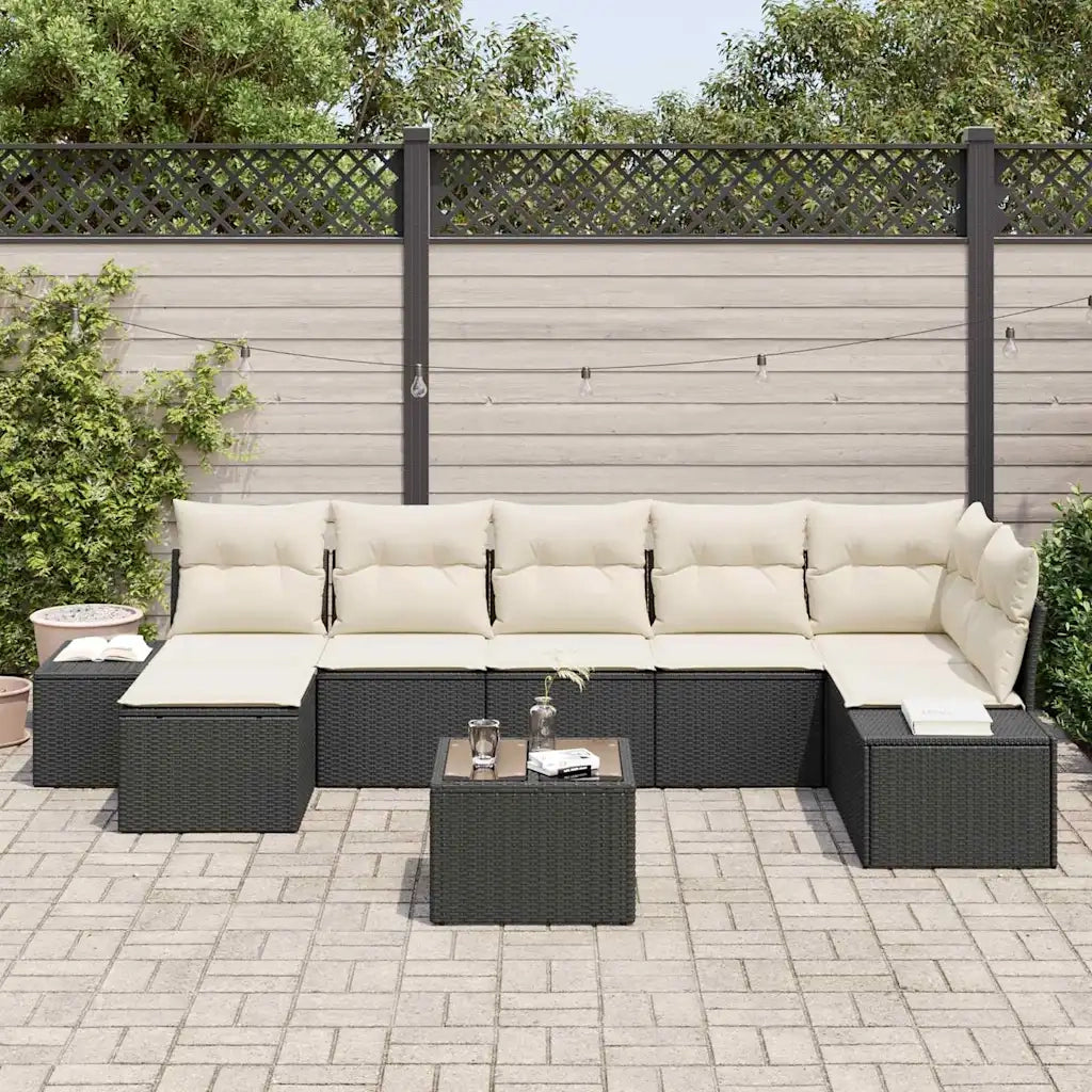 Set Divano da Giardino con cuscino 7 pcs Nero polyrattan 3355826