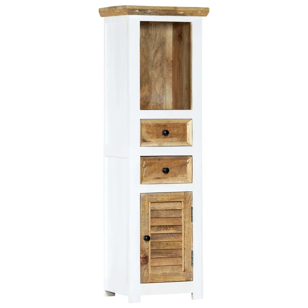 Credenza Bianca e Marrone 40x30x128 cm in Legno di Mango Grezzo 247738