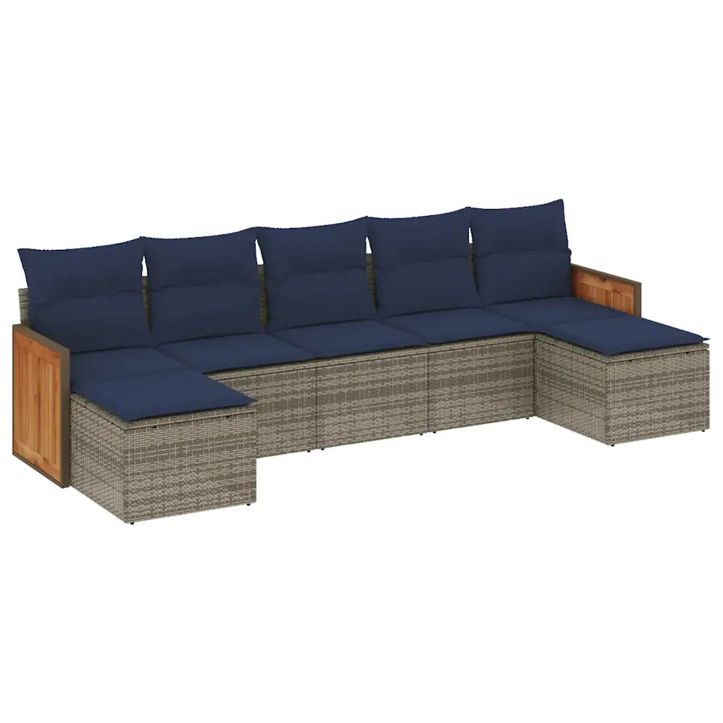 Set Divani da Giardino 7 pz con Cuscini Grigio in Polyrattan 3227916