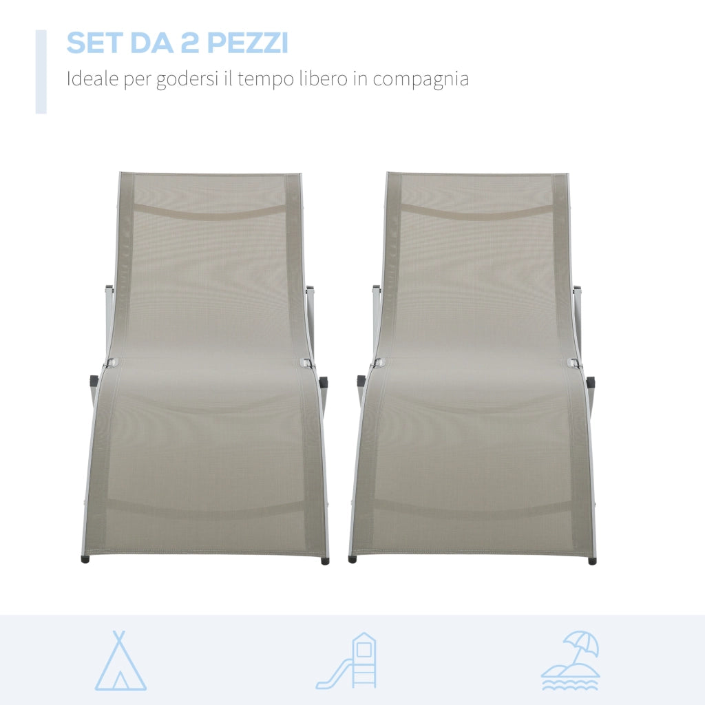 Lettino Prendisole Pieghevole ¨C Xylo ¨C Alluminio e Textilene, 61x165x63cm, Set 2 Pezzi
