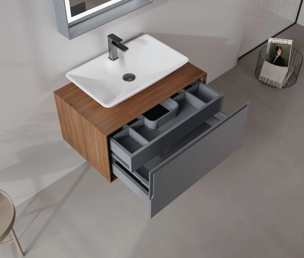 Mobile lavabo "Craft 80" - 80 x 50 x 40 cm - Noce / Antracite