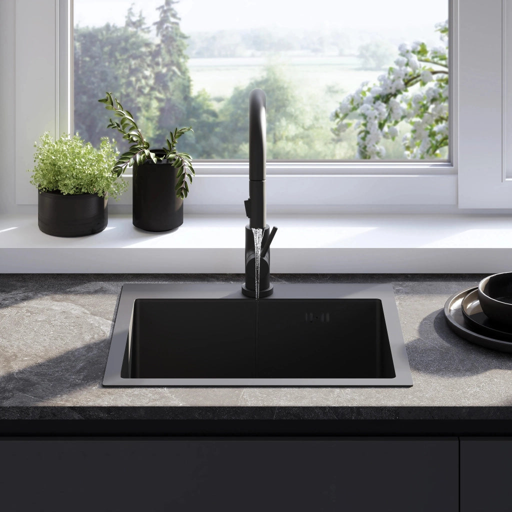 Lavello In Acciaio Leo 50 Black con rubinetto da cucina