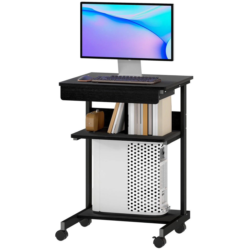 Scrivania per Computer con Cassetto e Ripiani ¨C Xylo ¨C Legno e Metallo Nero 56x51x79 cm