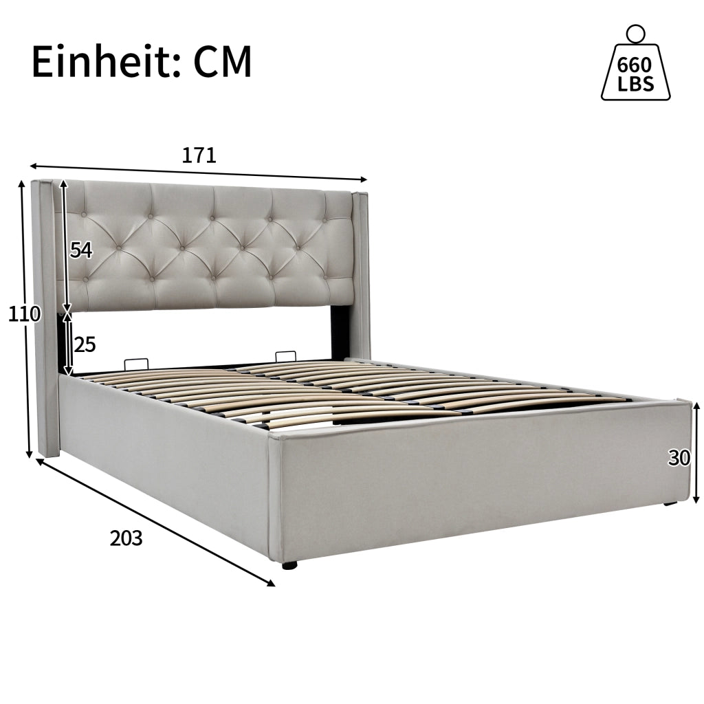 LETTO Contenitore 160x200 cm in cotone Grigio Chiaro