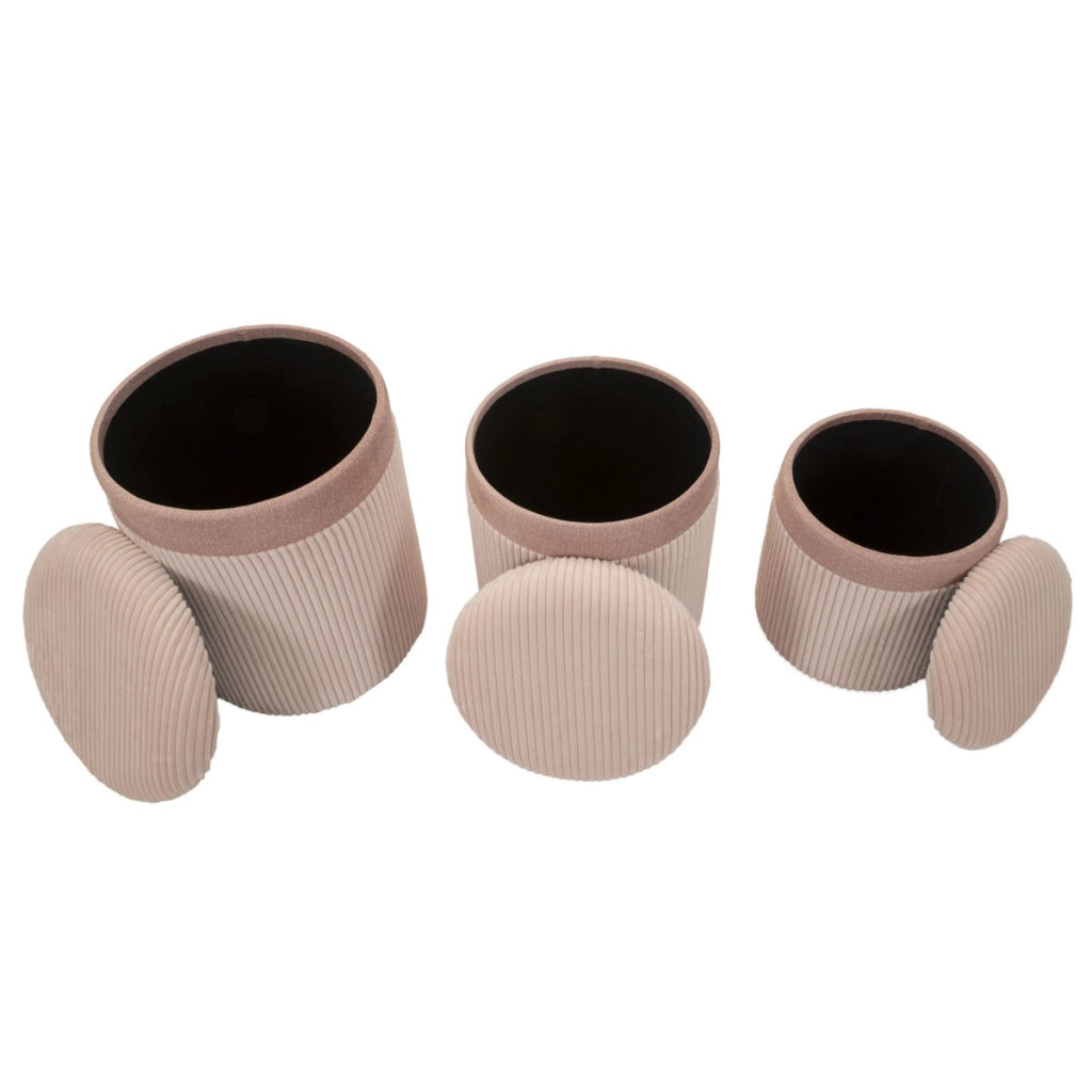 Set di 3 Pouf VKH769, Rosa, MDF, 40,5x40,5x49,5 cm