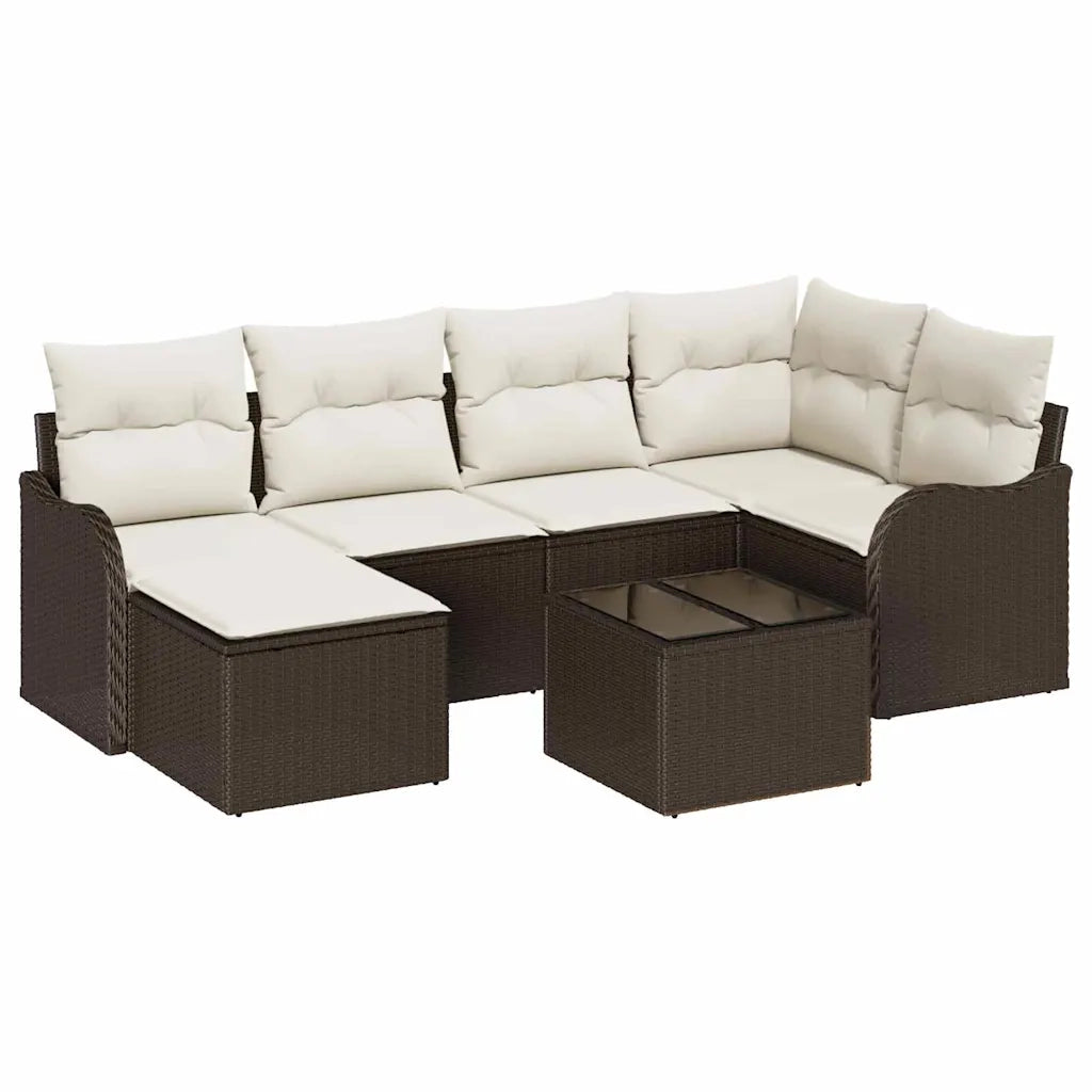 Set Divano da Giardino 7 pcs Marrone e bianco Poly Rattan