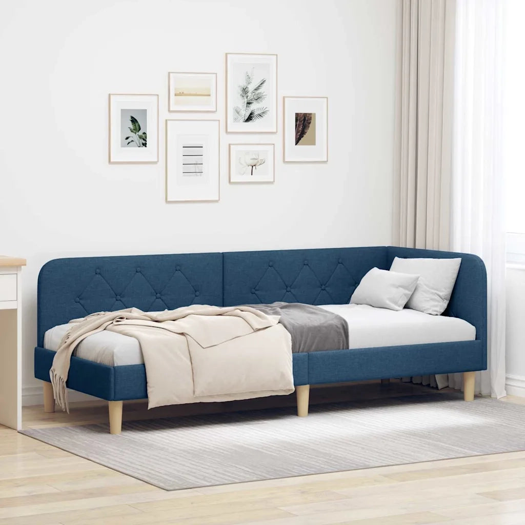 Cornice del letto ad angolo Blu 80 x 200 cm Tessuto 42016560