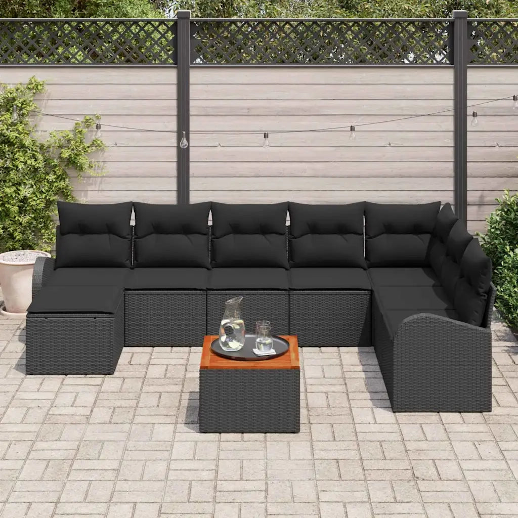 Set Divano da Giardino con archiviazione 9 pcs Nero polyrattan