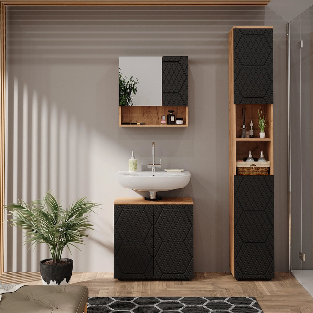 Vicco Mobiletto da bagno Antracite con struttura a nido d'ape 30 x 192 cm