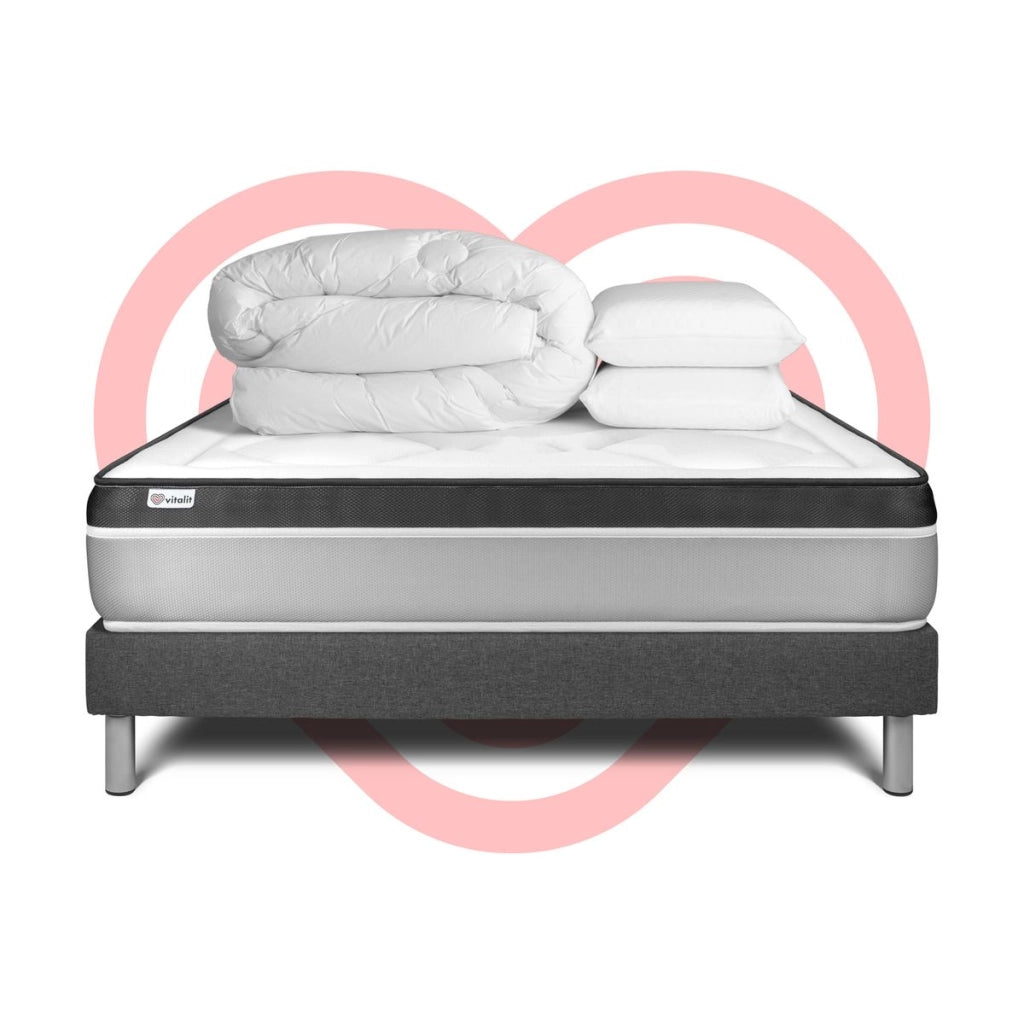 Pacchetto letto completo - Materasso 140x200cm + Box spring con doghe (in kit) + 2 cuscini + Piumino - Vital Ergo