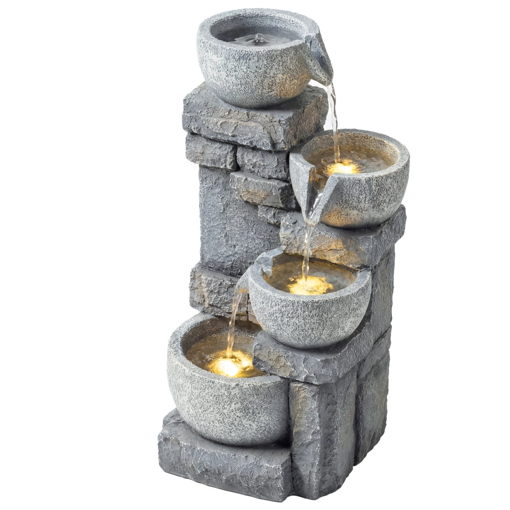 Fontana da Giardino LED 4 Livelli - Xylo - Grigio Cascata Decorativa