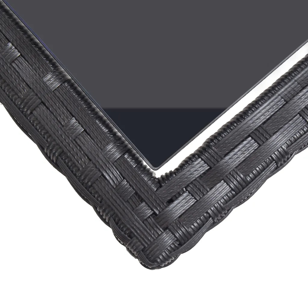 Tavolo da Giardino Nero 110x53x72 cm in Vetro e Polyrattan 46452