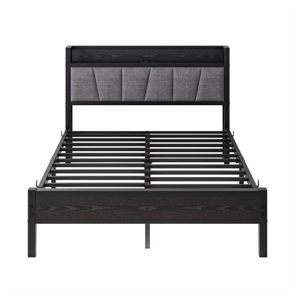 Letto Matrimoniale con LED e USB ¨C MINIMAL ¨C Metallo 140x190