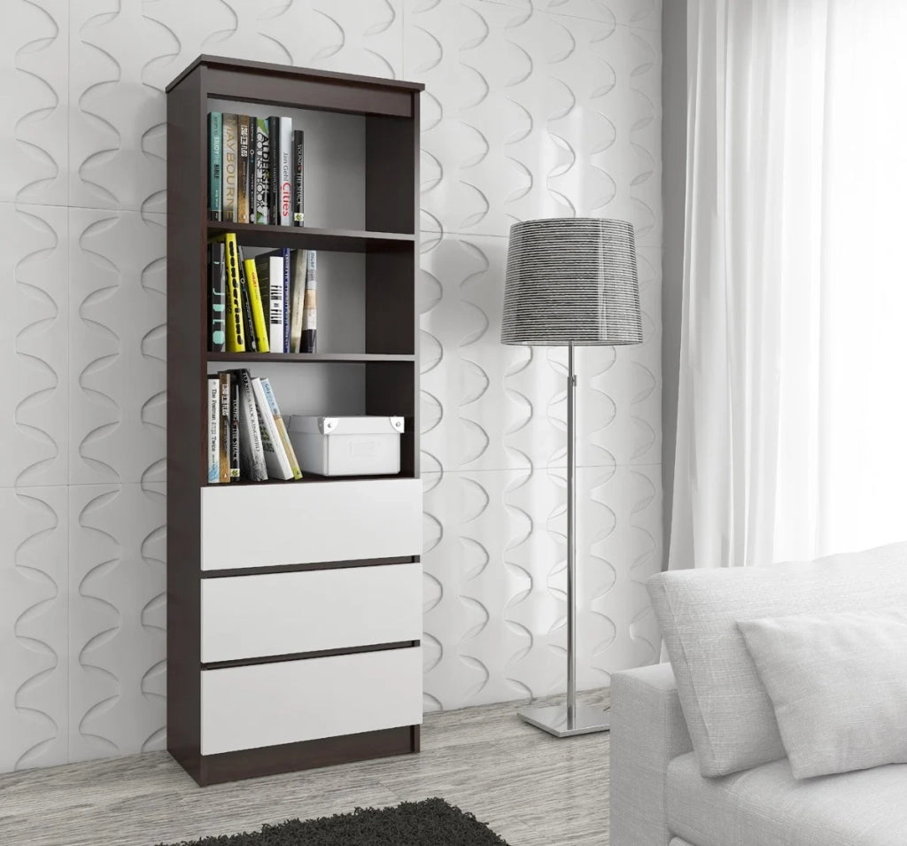 Armadio da ufficio AKORD R60 Wengé 60 cm 3 cassetti inserto frontale Bianco 60x35x180 cm