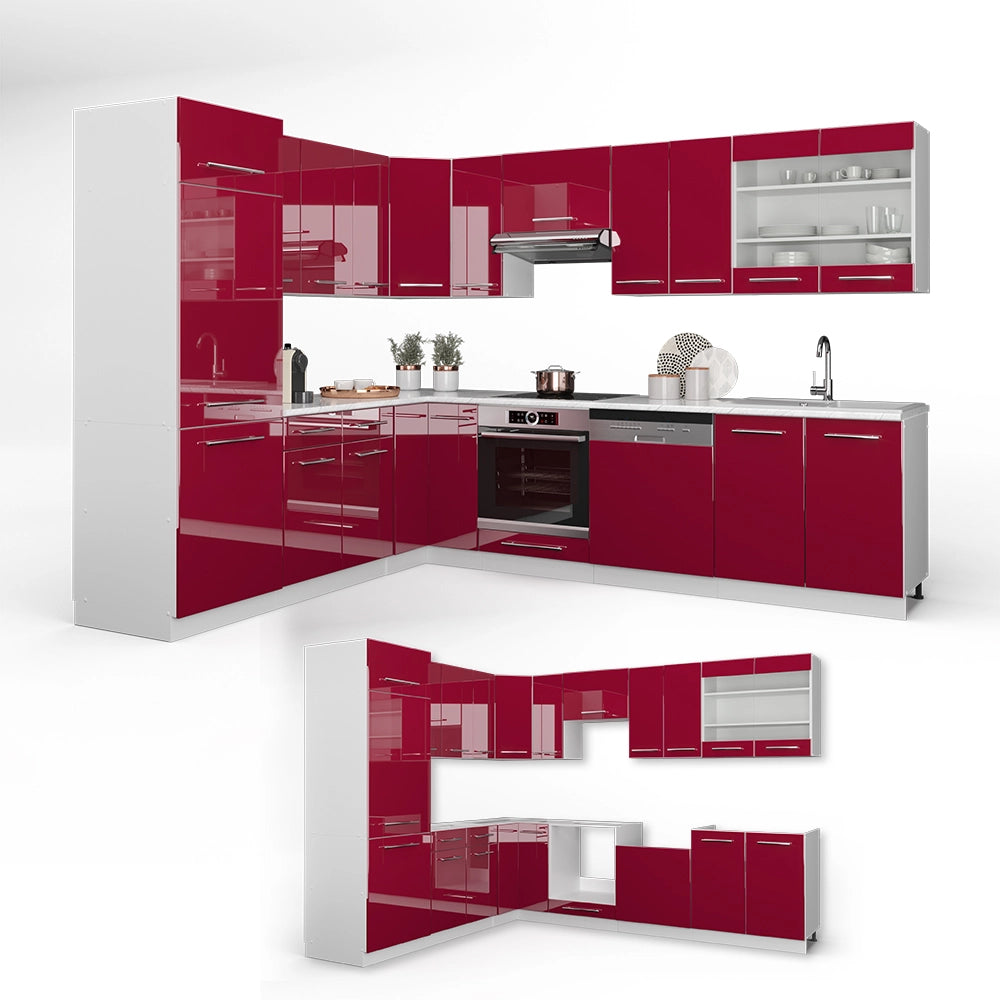 Cucina angolare completa Fame-Line Bordeaux lucido/Bianco 287 x 60 cm, PL Marmo Vicco