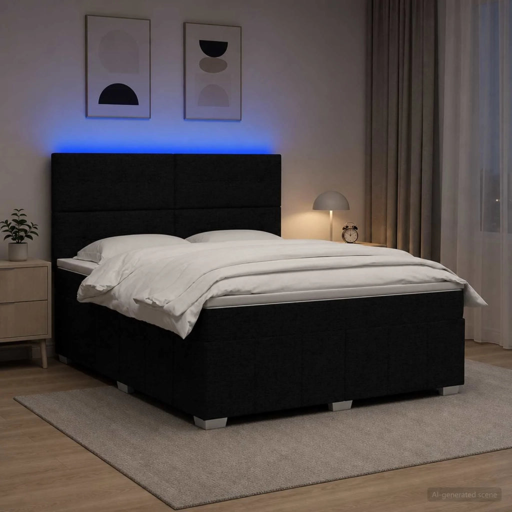 Letto Box Spring LED con Materasso Nero 180 x 200 cm Tessuto 3455663