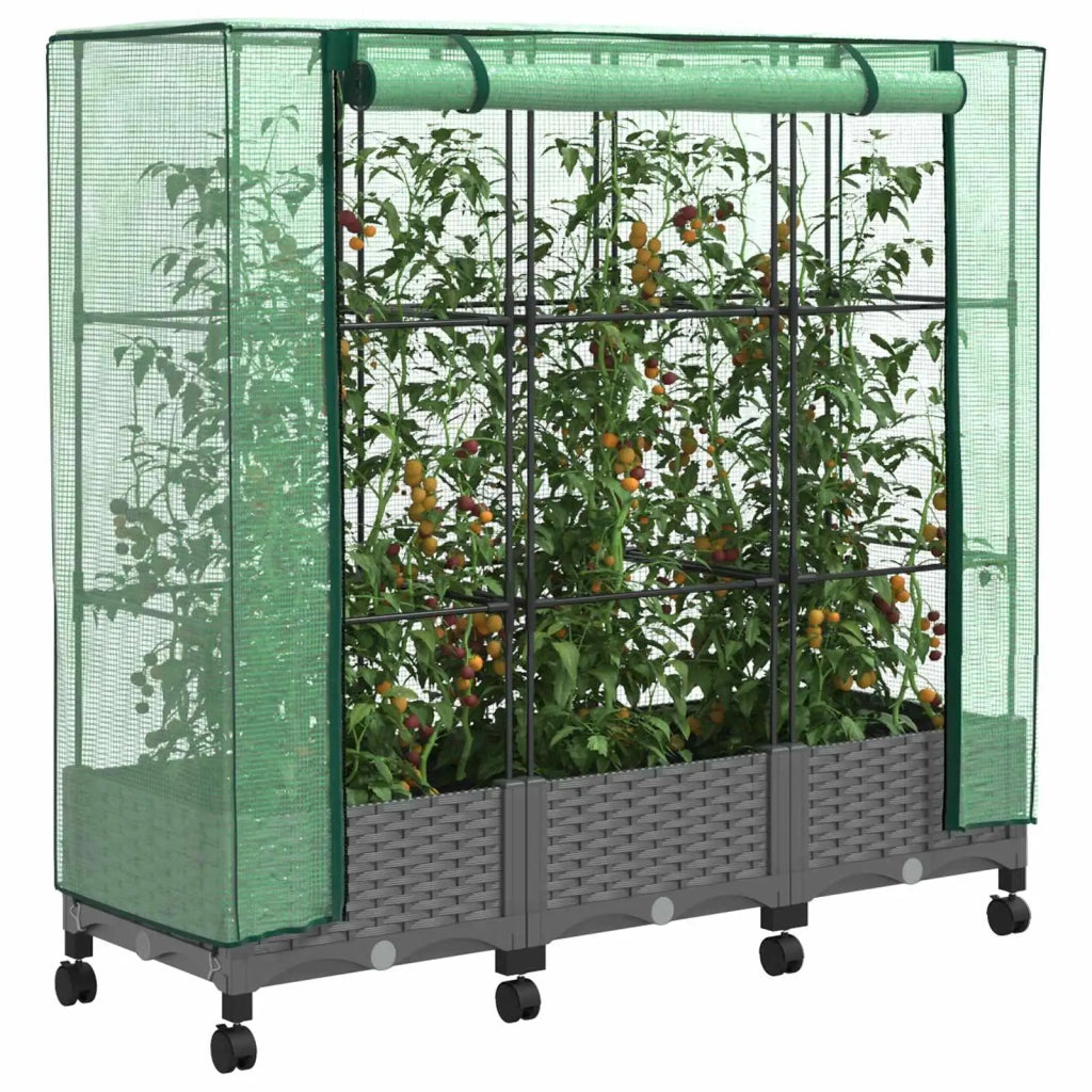 Vaso da Giardino con Copertura per Serra e Ruote 3 pz PP 3423064