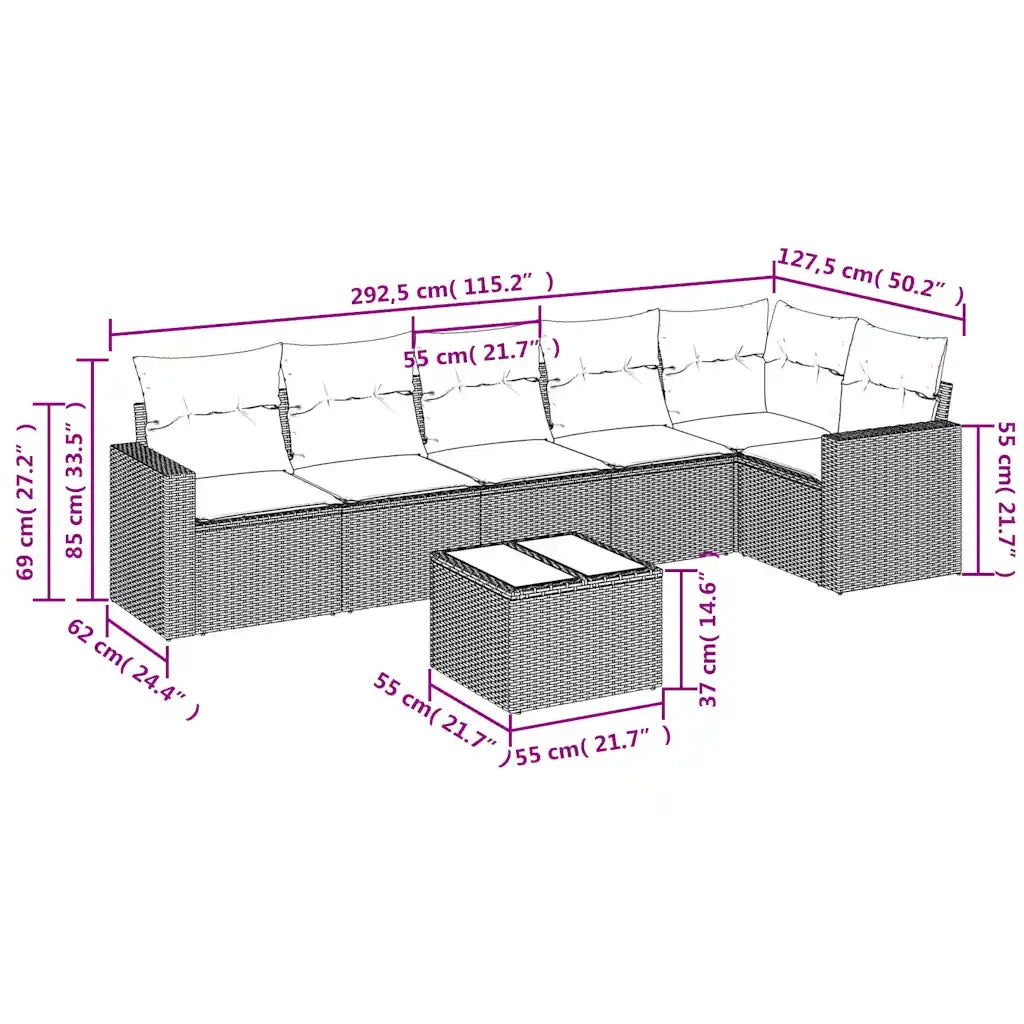 Set Divani da Giardino 7 pz con Cuscini Marrone in Polyrattan 3251340