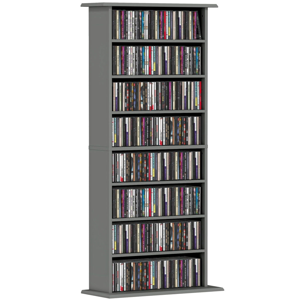 Libreria per CD e DVD ¨C Minimal ¨C 8 compartimenti, 6 ripiani regolabili, grigio