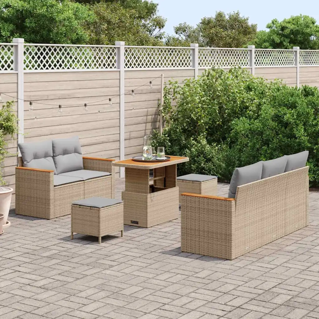 Set Divano da Giardino 8 pcs Beige polyrattan