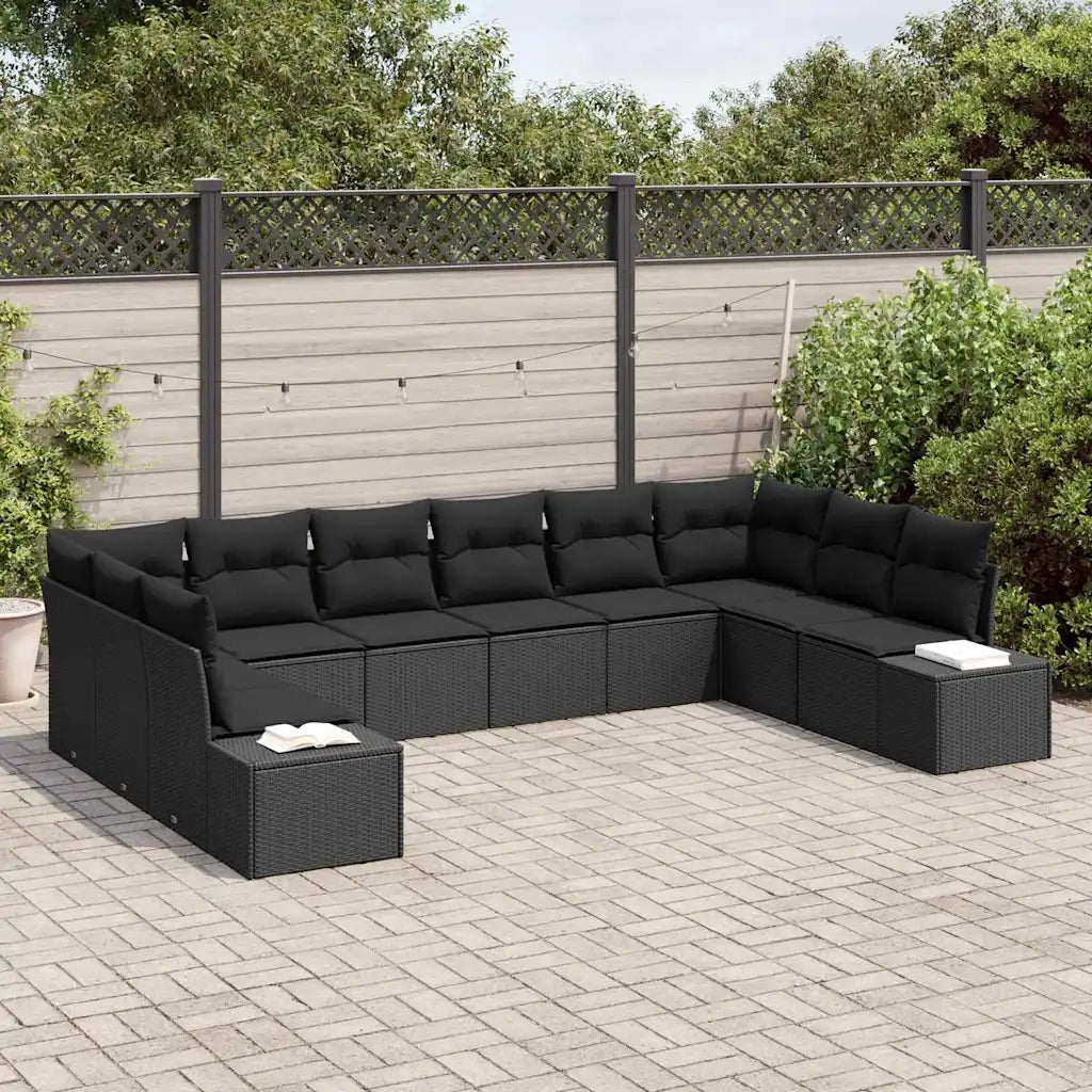Set Divano da Giardino con cuscino 10 pcs Nero Polyrattan 3355912