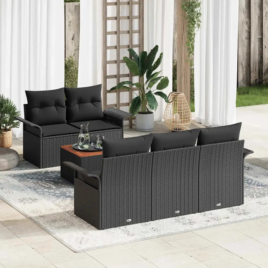 Set Divano da Giardino con archiviazione 6 pcs Nero polyrattan 3355937