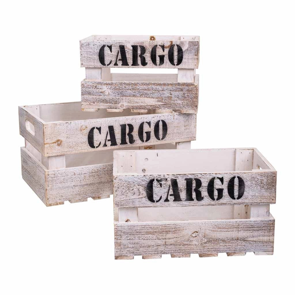 Set di 3 scatole in legno bianche