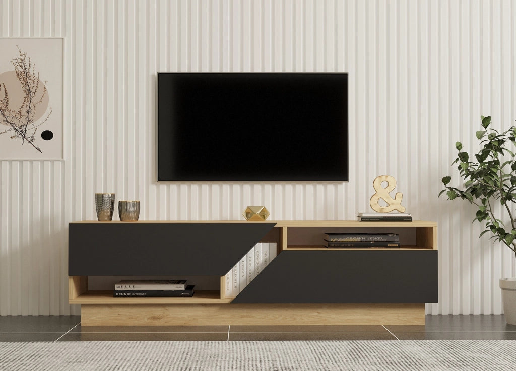 Spilinga, Mobile Porta tv 2 Ripiani, 160x40x45h cm Nero Antracite