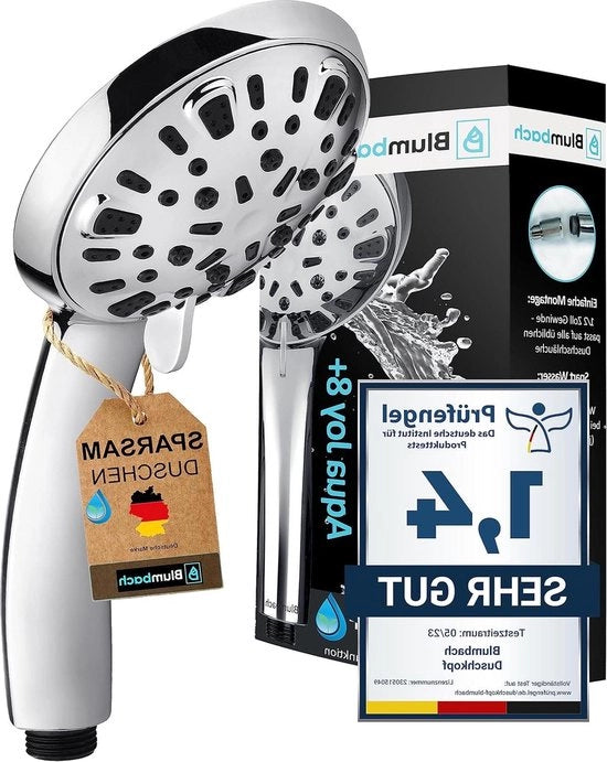 Douchekop con risparmio d'acqua da 8-9 litri/min e funzione di aumento della pressione per docce a risparmio d'acqua - 8 tipi di getto - funzione di arresto
