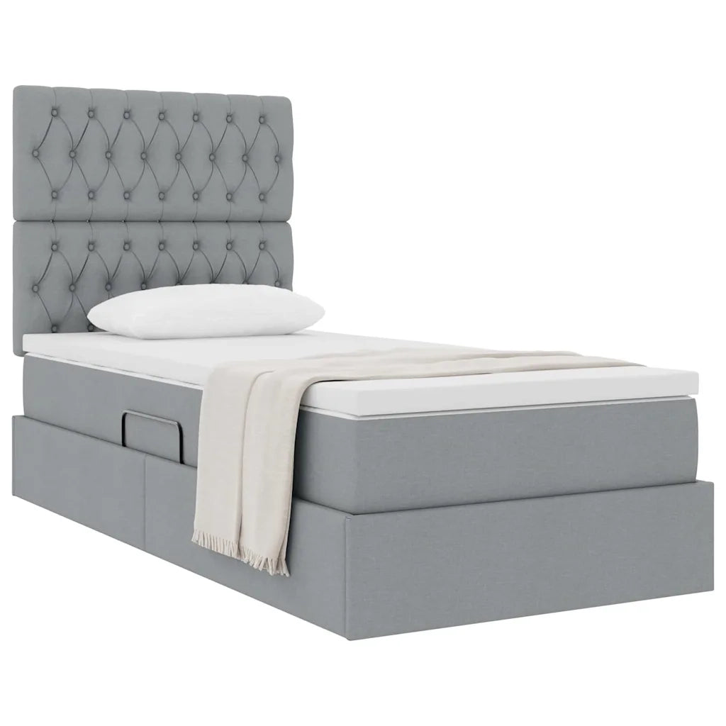 Letto con contenitore e materasso Grigio chiaro 90 x 200 cm