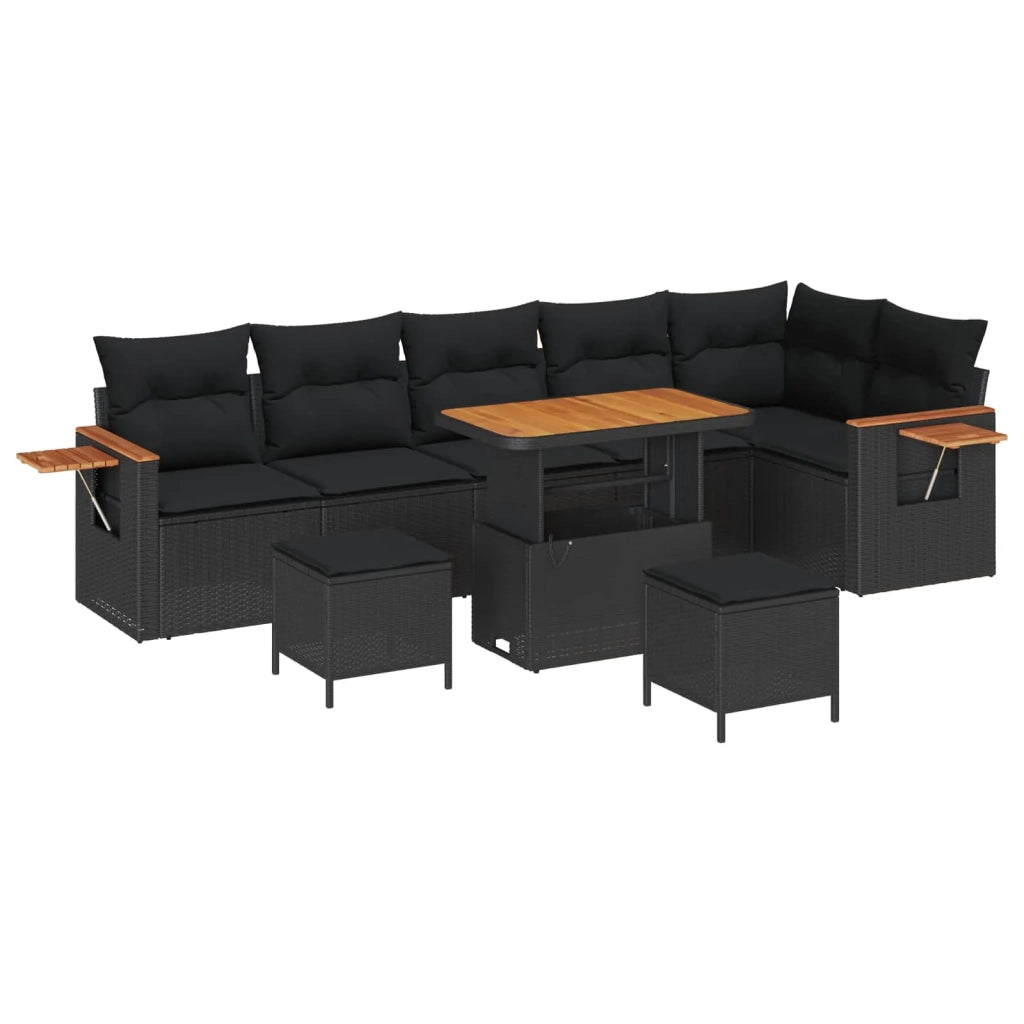Set Divano da Giardino con cuscino 9 pcs Nero 3363194