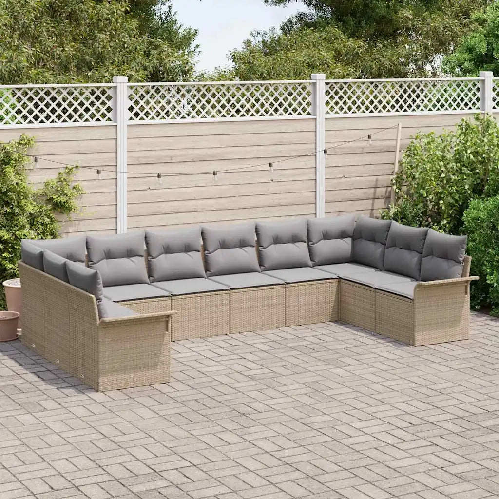 Set Divano da Giardino 10 pcs Beige polyrattan